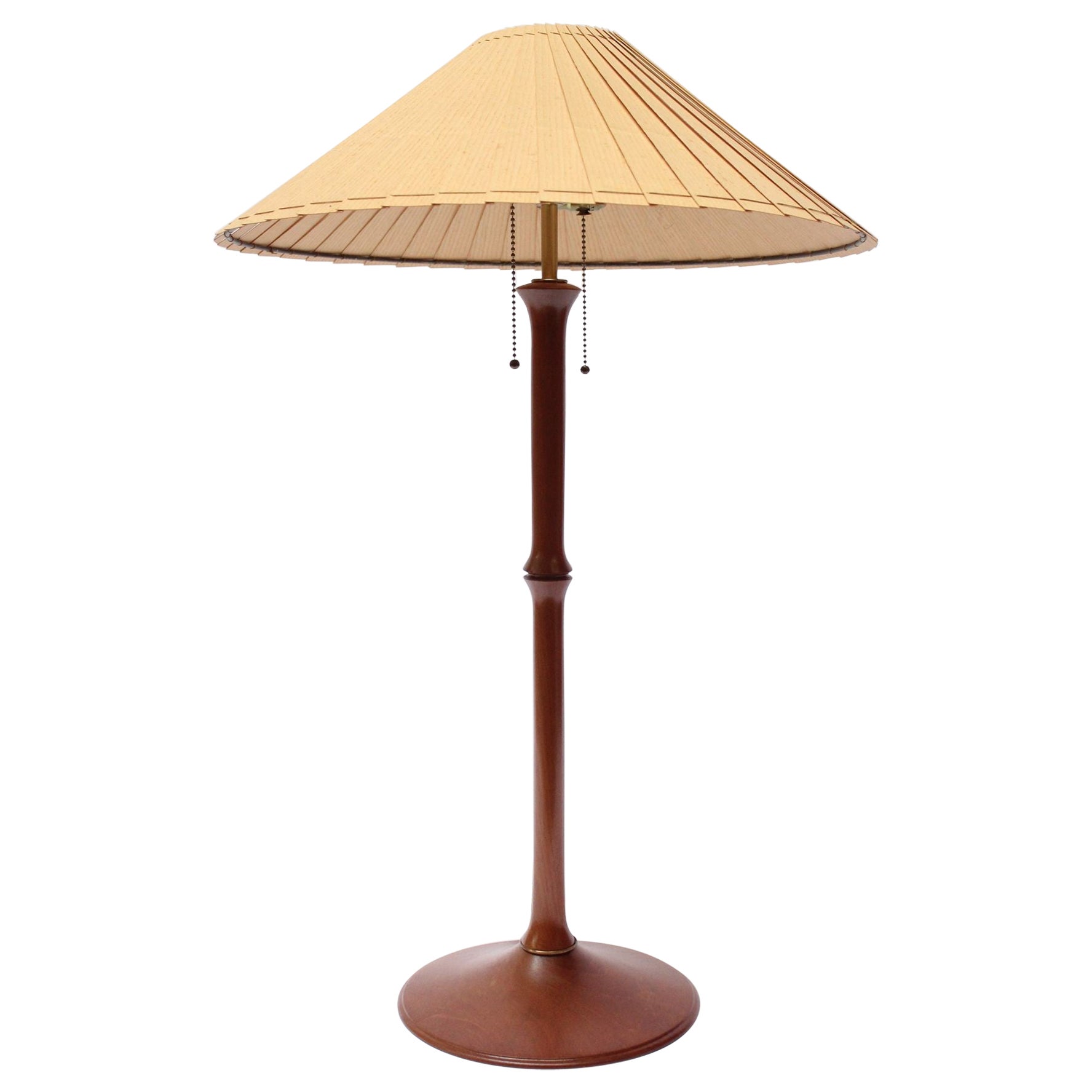 Studio Craft Sculptural Cherry Wood and Brass Table Lamp with Original Shade For Sale