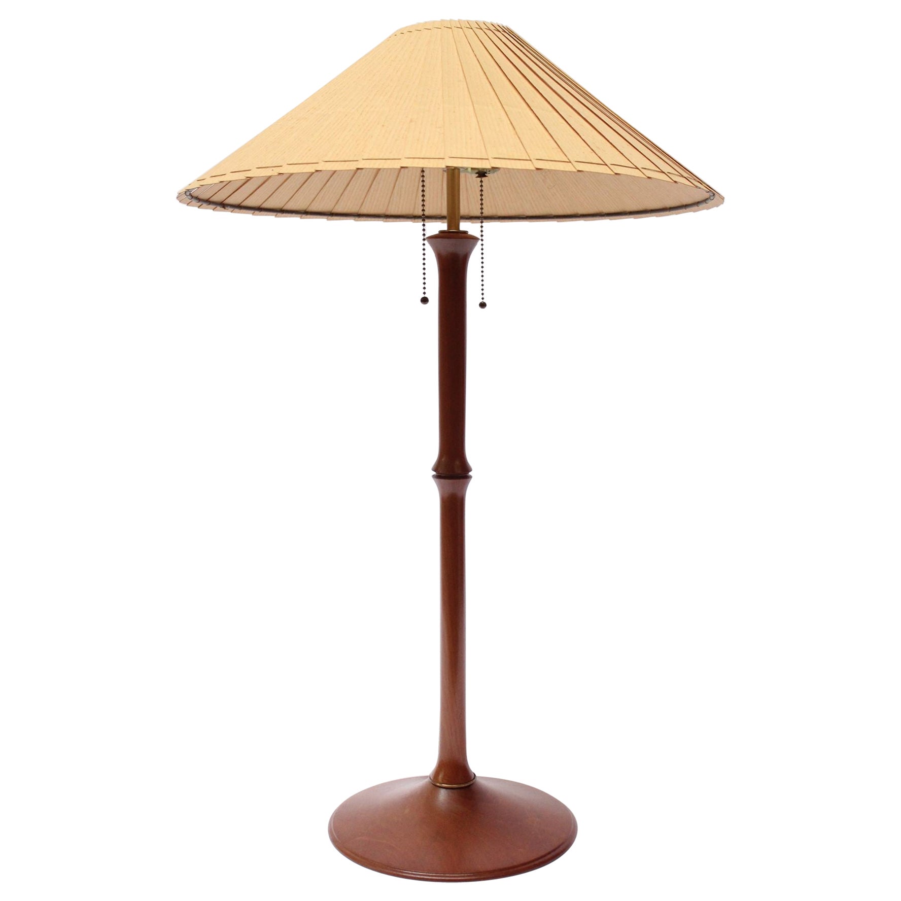 Studio Craft Sculptural Cherry Wood and Brass Table Lamp with Original Shade