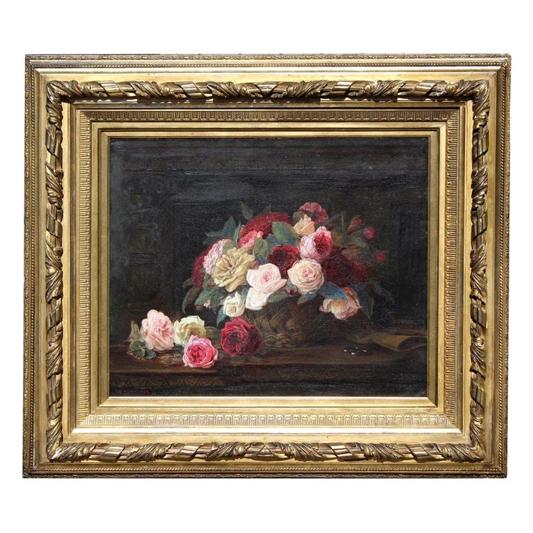 19th Century English Oil Painting with Flowers by John William Waterhouse For Sale