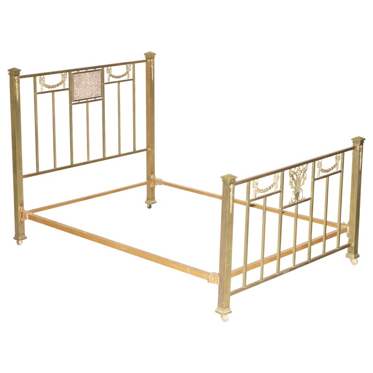 Antique Victorian 1880 Solid Brass Bed Frame with Mother of Pearl Style