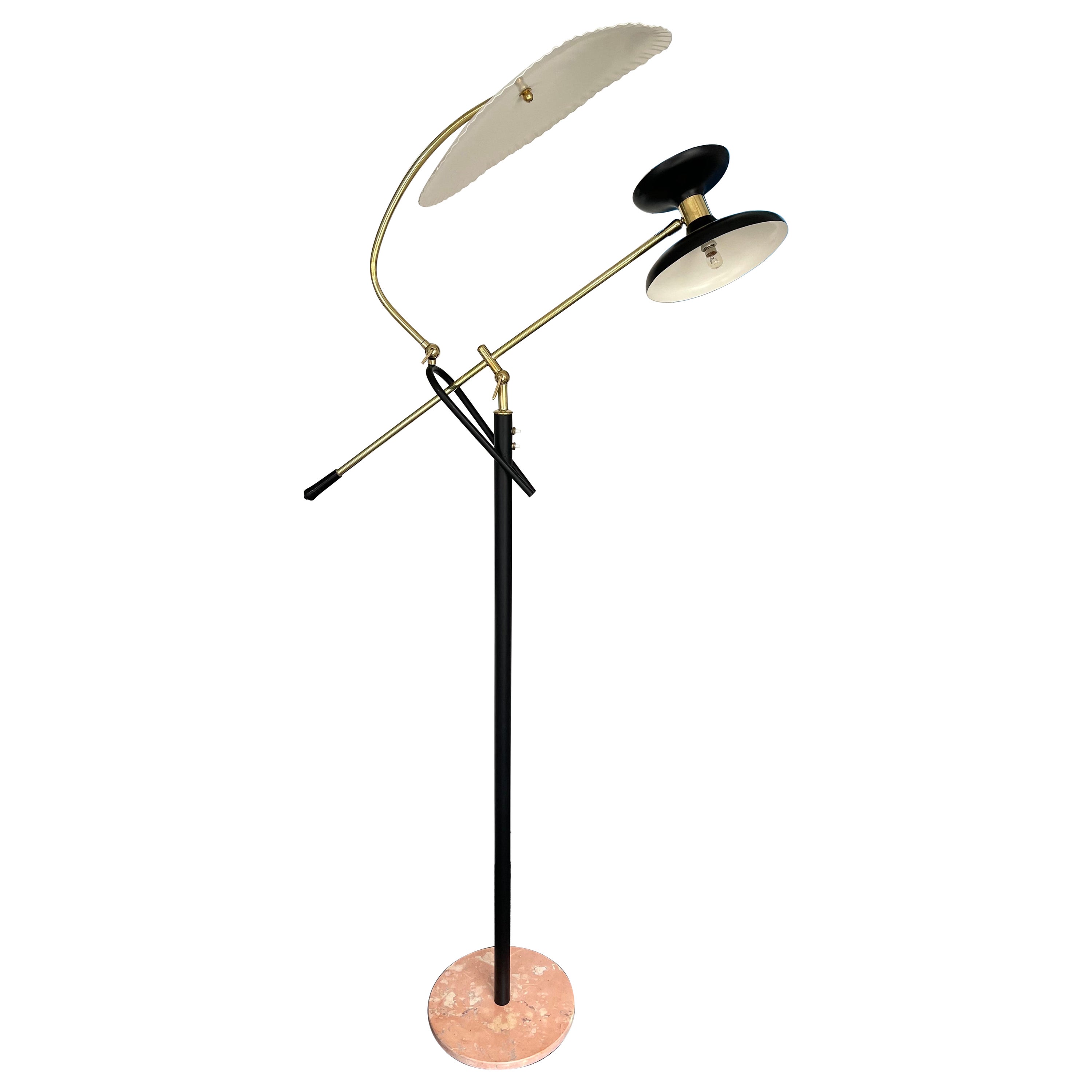 Mid-Century Modern  Reading Floor Lamp Brass lacquered Metal, Italy, 1950s For Sale