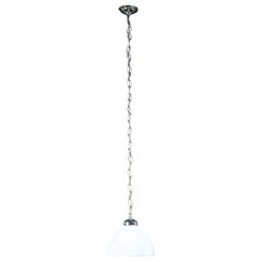 Nickel Plated Pendant Light W White Ribbed Glass Shade