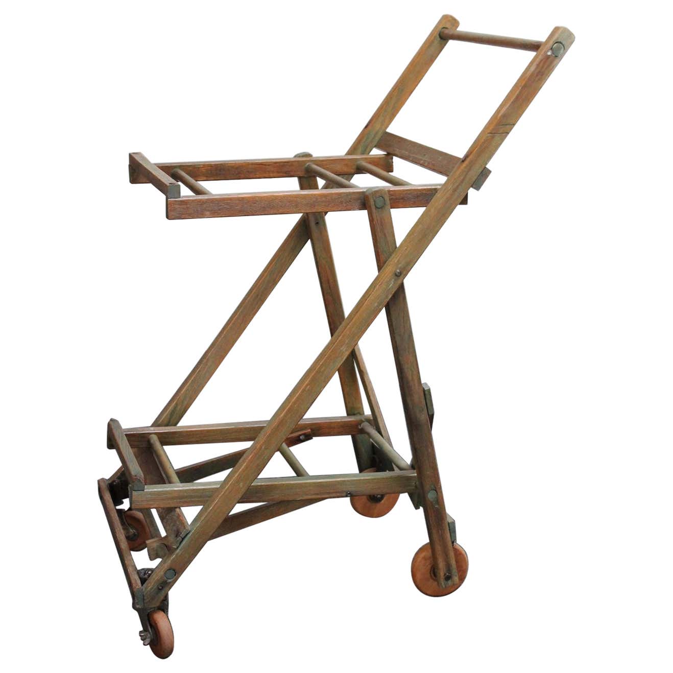 Oak Rigger Cart Early Oak Folding Grocery / Shopping Cart For Sale at 1stDibs