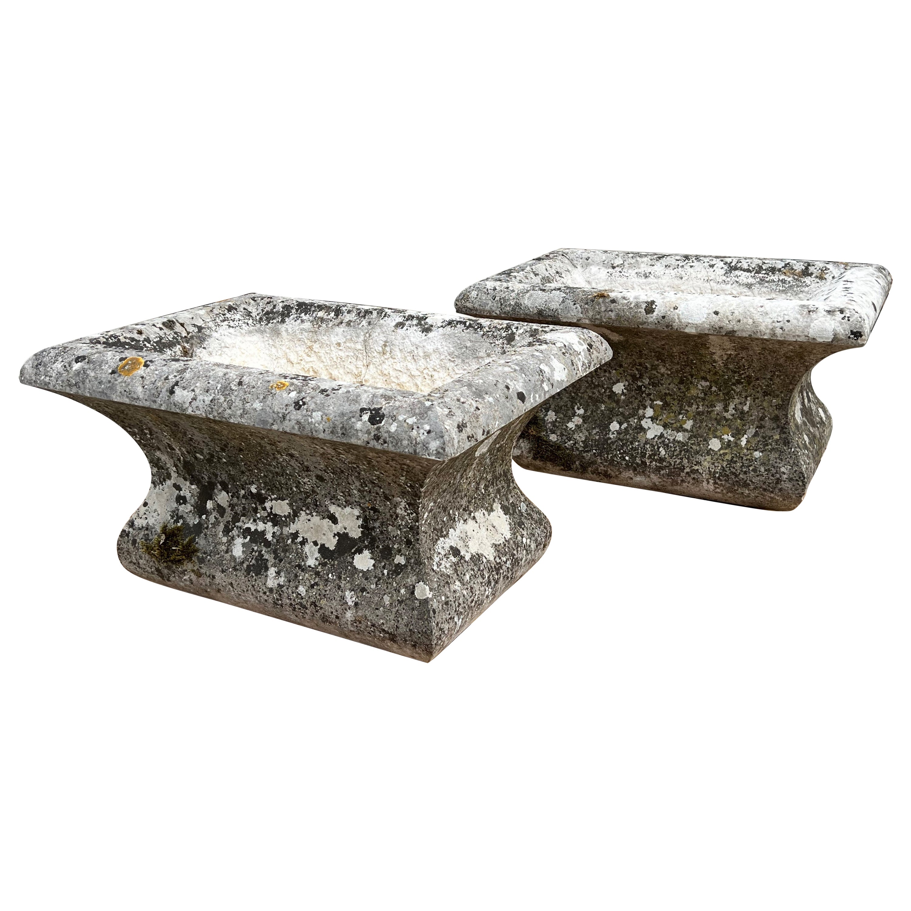 Pair of 19th Century Carved Stone Jardiniere Planters from Dijon, France For Sale