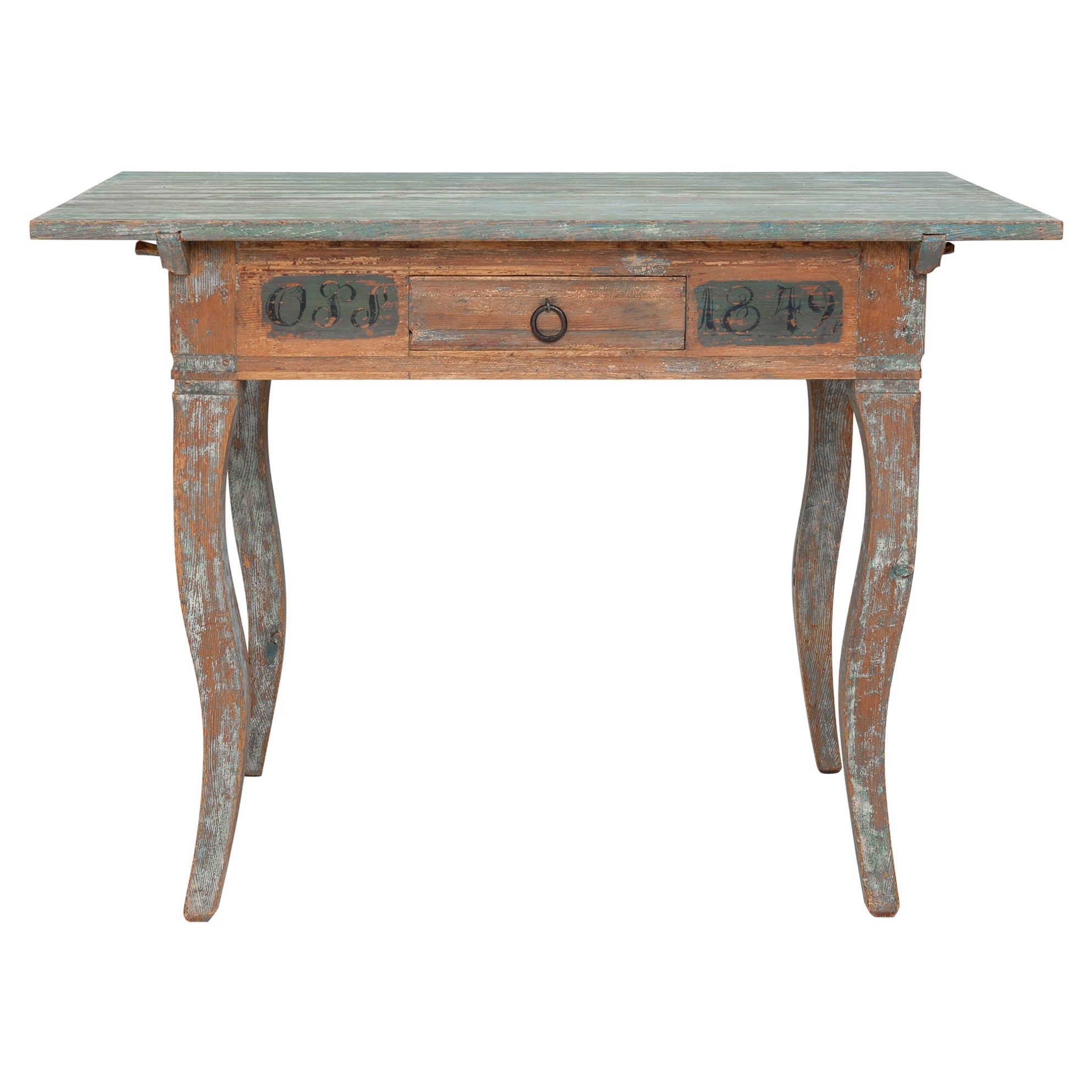 Antique Handmade Swedish Rococo Country Farm Table For Sale