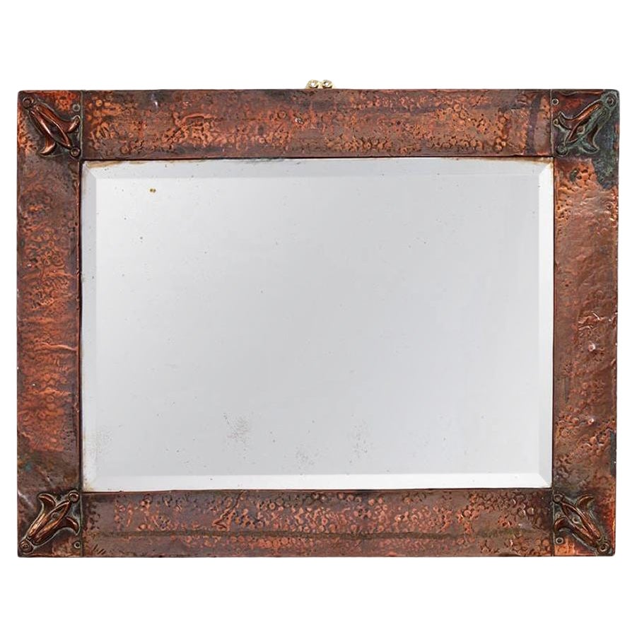 Rectangular Arts and Crafts Fleur-de-lys Copper Mirror