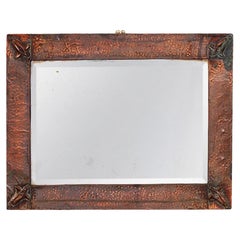 Rectangular Arts and Crafts Fleur-de-lys Copper Mirror