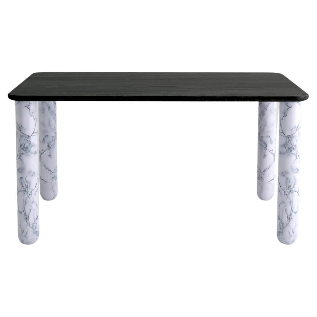 Medium Black Wood and White Marble "Sunday" Dining Table, Jean-Baptiste Souletie