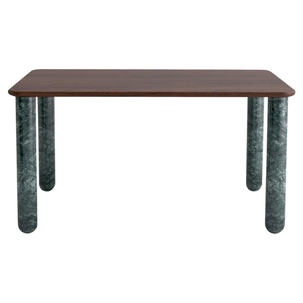 Medium Walnut and Green Marble "Sunday" Dining Table, Jean-Baptiste Souletie