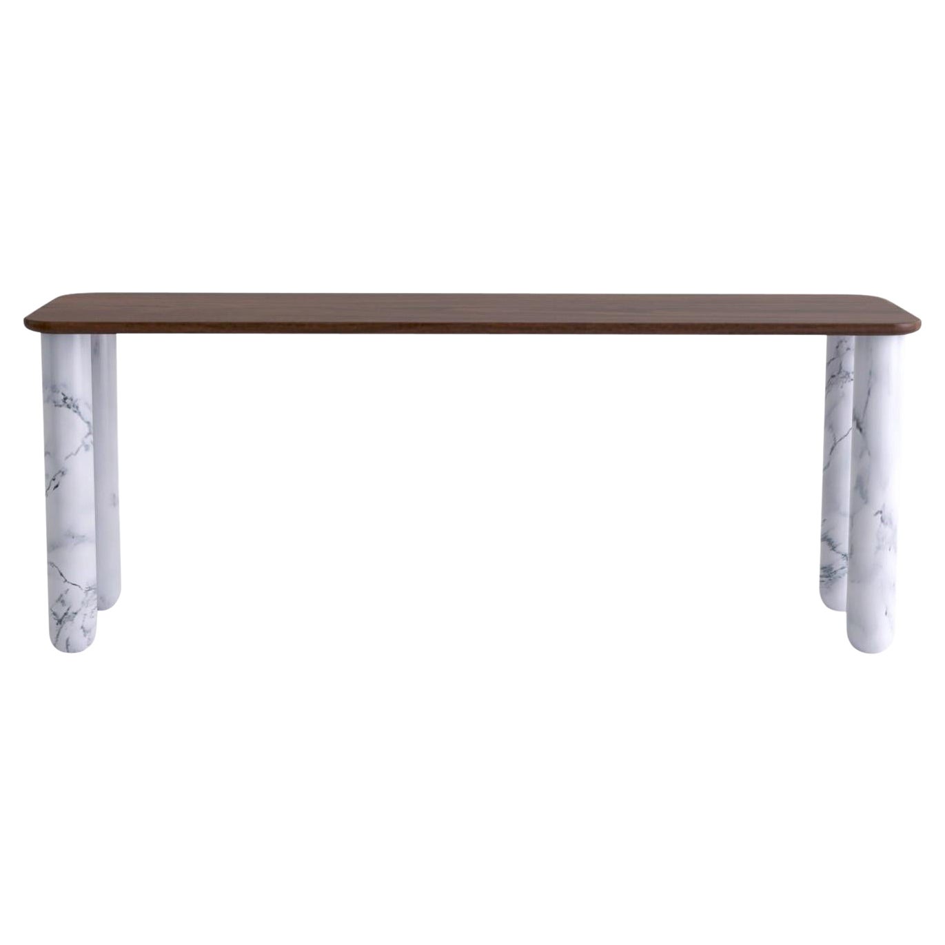 Caterpillar Dining Table, White Marble/American Walnut For Sale at