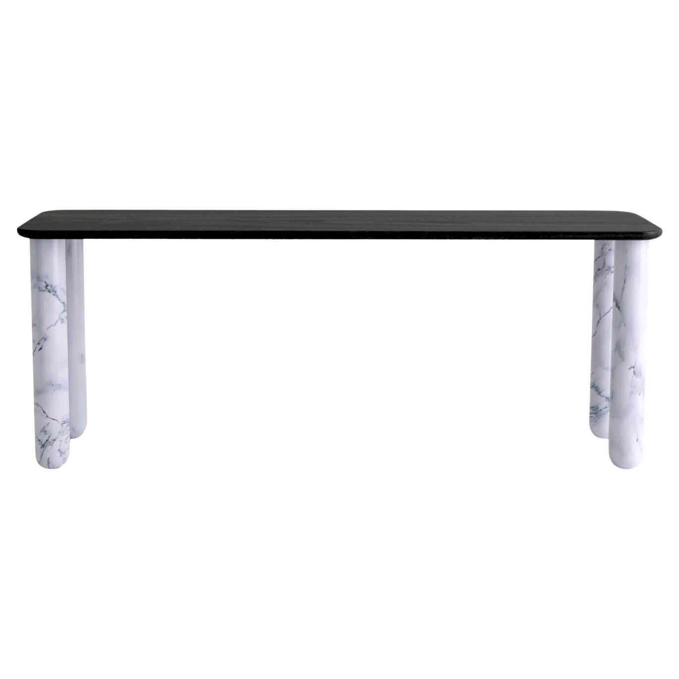 Large Black Wood and White Marble "Sunday" Dining Table, Jean-Baptiste Souletie