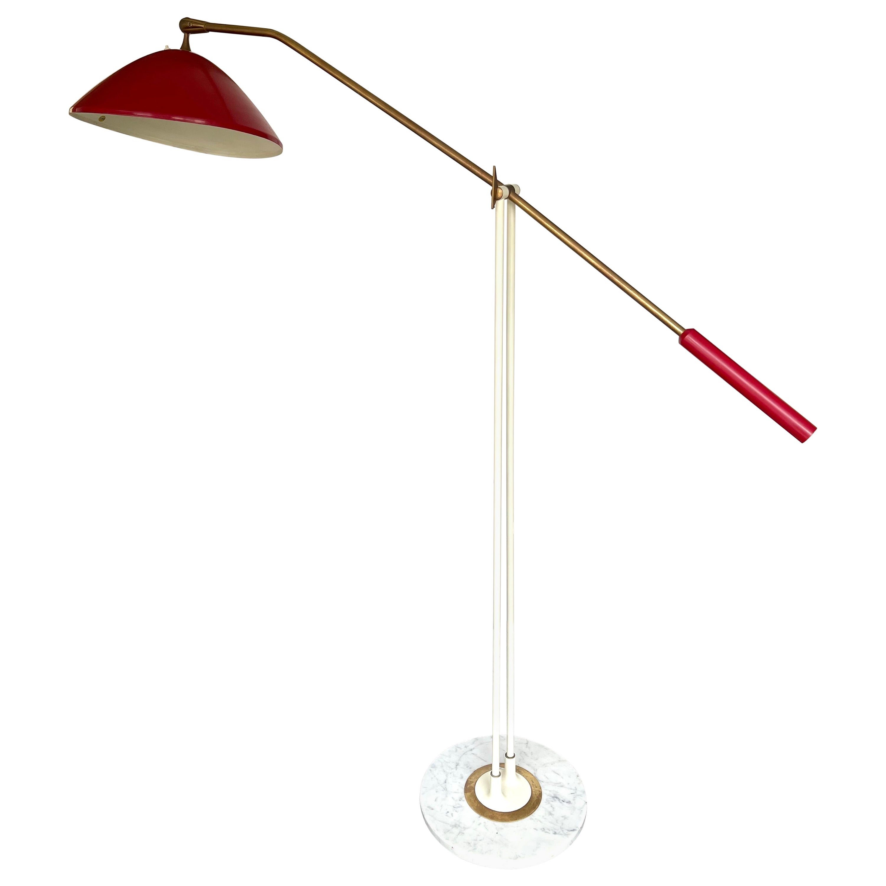 Mid-Century Reading Floor Lamp Brass lacquered Metal by Stilnovo, Italy, 1960s For Sale