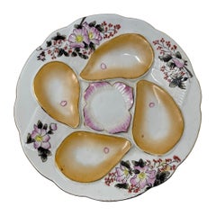 Estate Nippon Hand-Decorated Pink & Cream Porcelain Oyster Plate, Circa 1930's