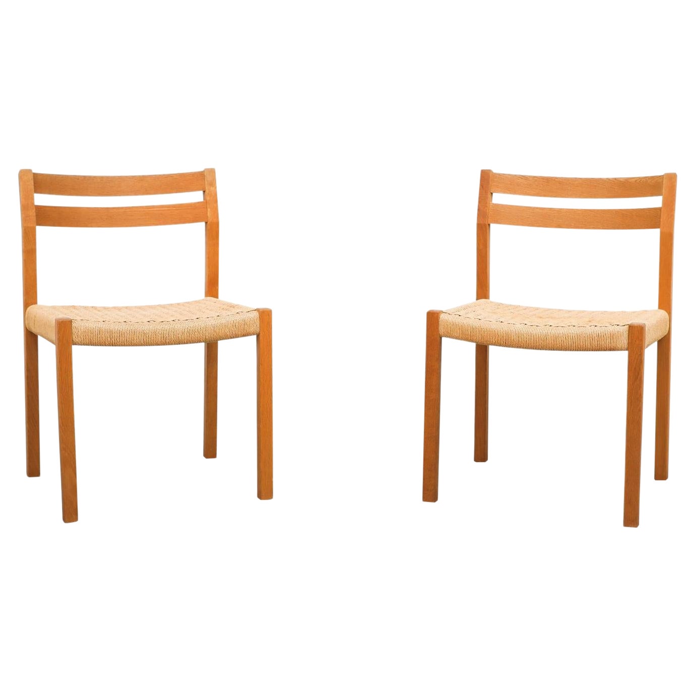 Pair of Niels Møller Oak and Paper Cord "Model 404" Dining Chairs, 1970's