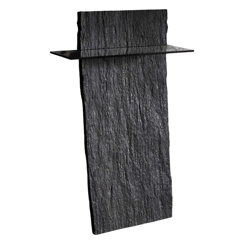 Console in vetro organico bronzo e marmo nero grezzo di Frédéric Saulou