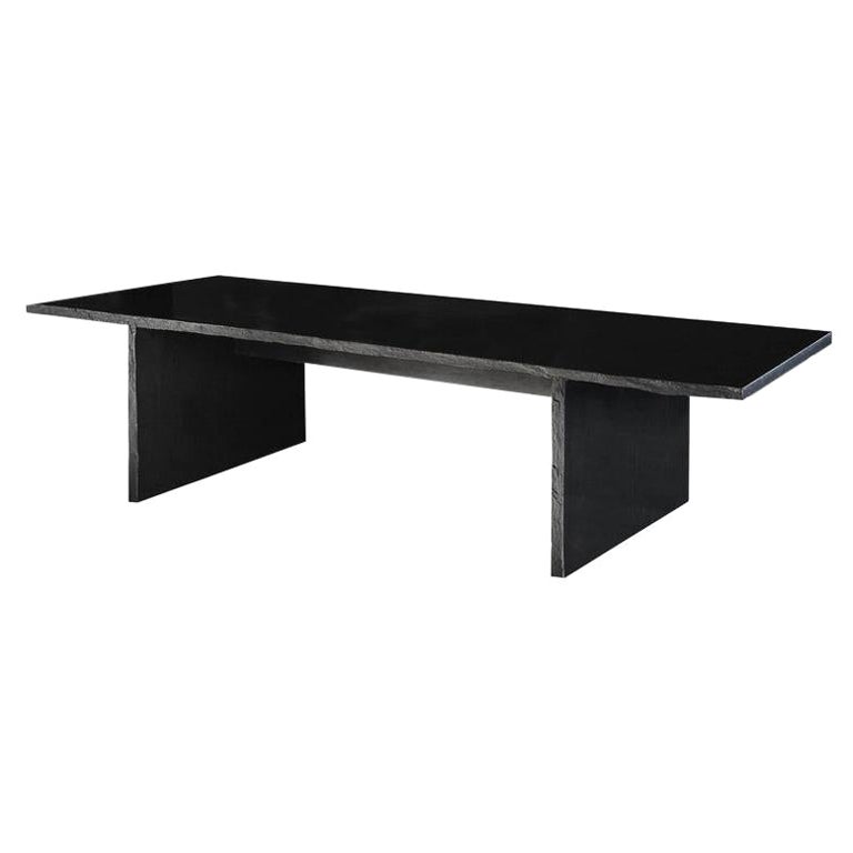 Black Marble Long Slate Dining Table Signed by Frédéric Saulou
