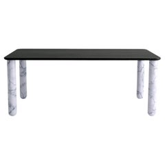 Xlarge Black Wood and White Marble "Sunday" Dining Table, Jean-Baptiste Souletie