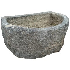 Antique French Granite Demi Lune Trough or Sink from Normandy, 19th Century
