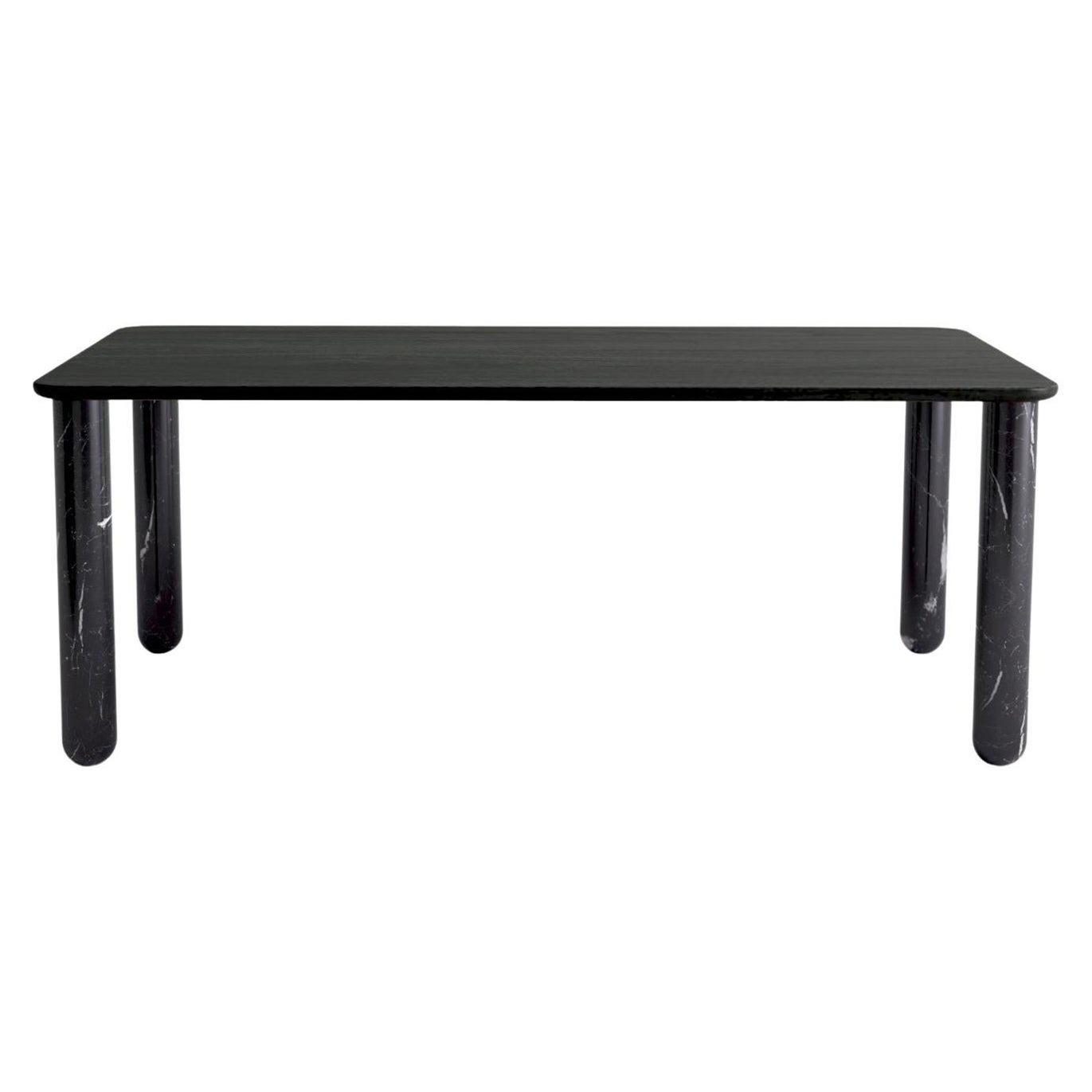 XLarge Black Wood and Black Marble "Sunday" Dining Table, Jean-Baptiste Souletie