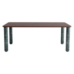 Xlarge Walnut and Green Marble "Sunday" Dining Table, Jean-Baptiste Souletie