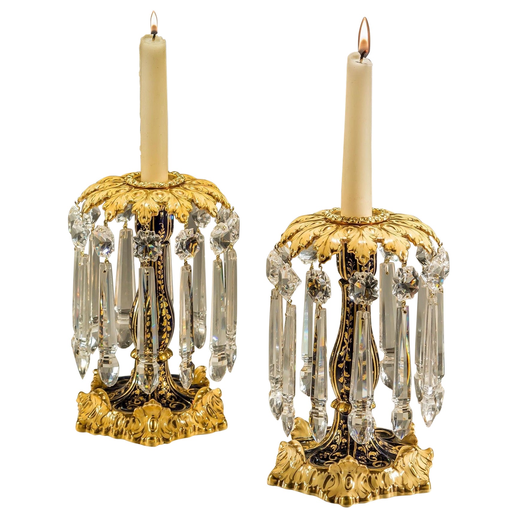 Ein feines Paar Rockingham-Porzellan-Kerzenständer