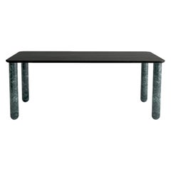 XLarge Black Wood and Green Marble "Sunday" Dining Table, Jean-Baptiste Souletie