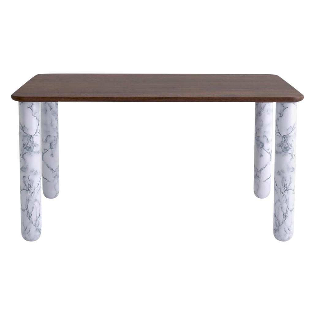 Caterpillar Dining Table, White Marble/American Walnut For Sale at