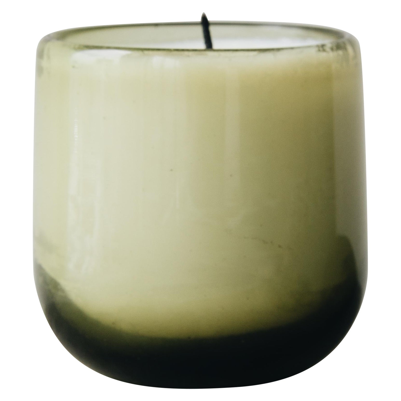 Mexican Made Green Glass Blown Soy Wax Candle For Sale