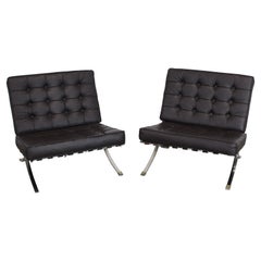 Pair of Retro Mid-Century Modern Chrome Barcelona Style Lounge Chairs