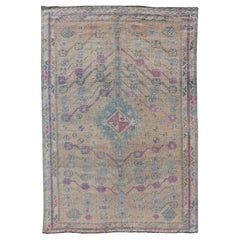 Vintage Persian Shiraz with Tribal Design in Soft Yellow, Pink, and Blue Gray