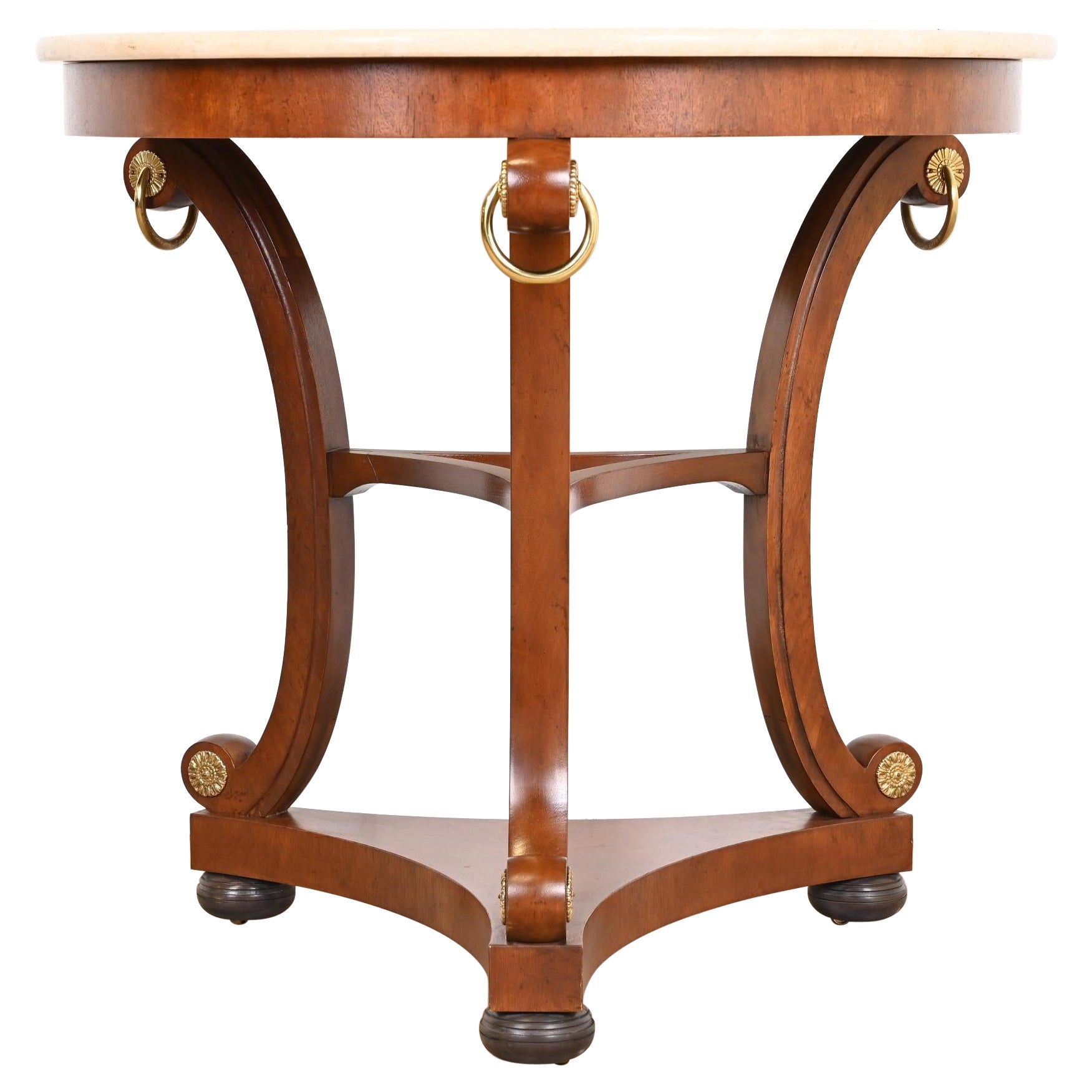 Baker Furniture Stately Homes Regency Carved Mahogany Marble Top Center Table For Sale