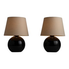 Pair of Black Opaline Table Lamps by Jacques Adnet 