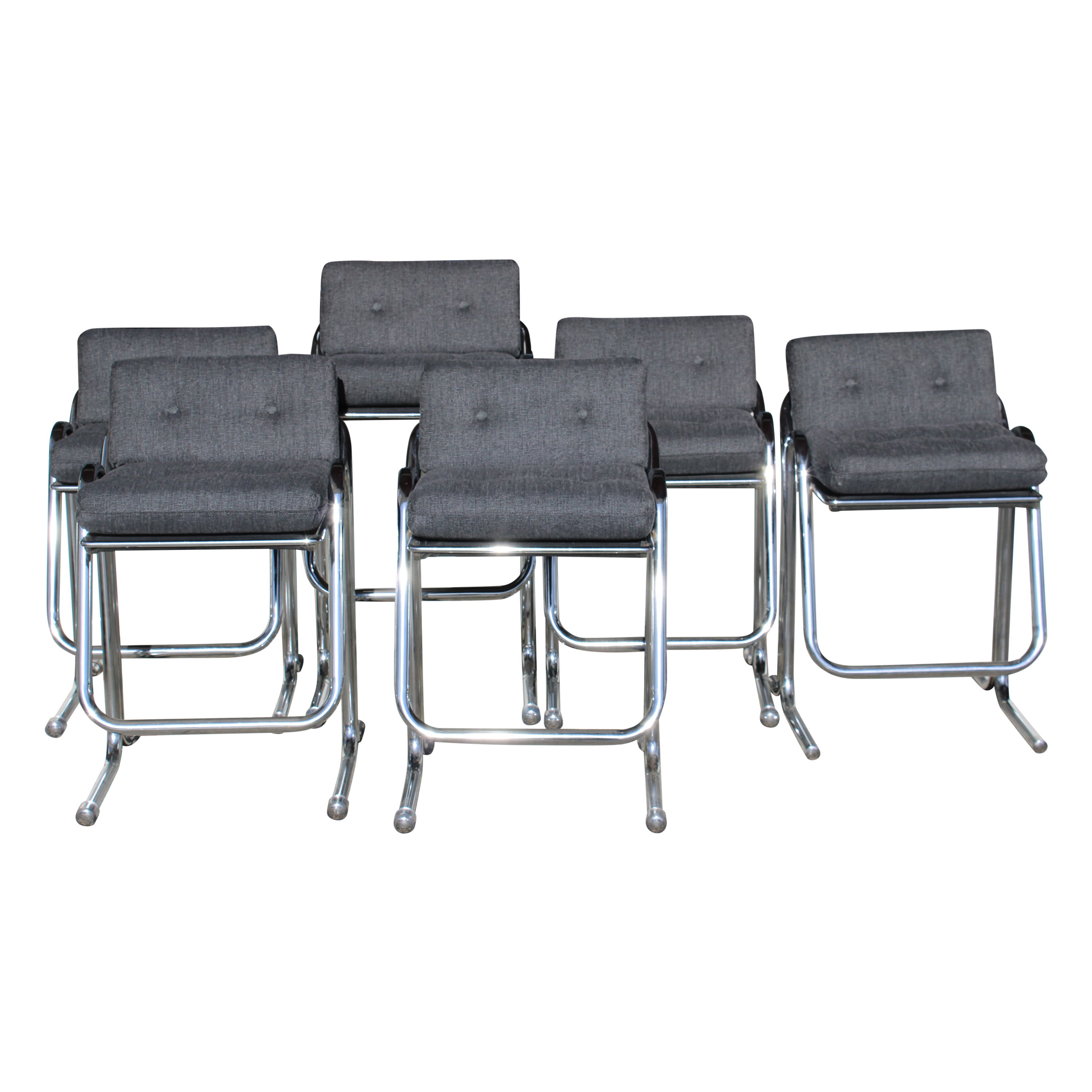 Set of Six Chrome and Fabric Bar Stools by Jerry Johnson For Sale