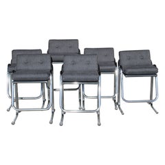 Set of Six Chrome and Fabric Bar Stools by Jerry Johnson