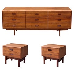 1960s Modern Scandinavian Teak Dresser and Nightstands Bedroom Set – 3 Pieces