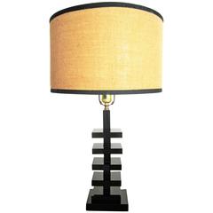 Modern Art Deco Black Glass Table Lamp, circa 1940s 8