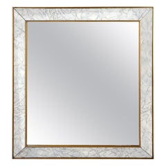 Vintage Mid-Century Modern Shadowbox Mirror with Gilt Detailing & Gold Marbled Borders