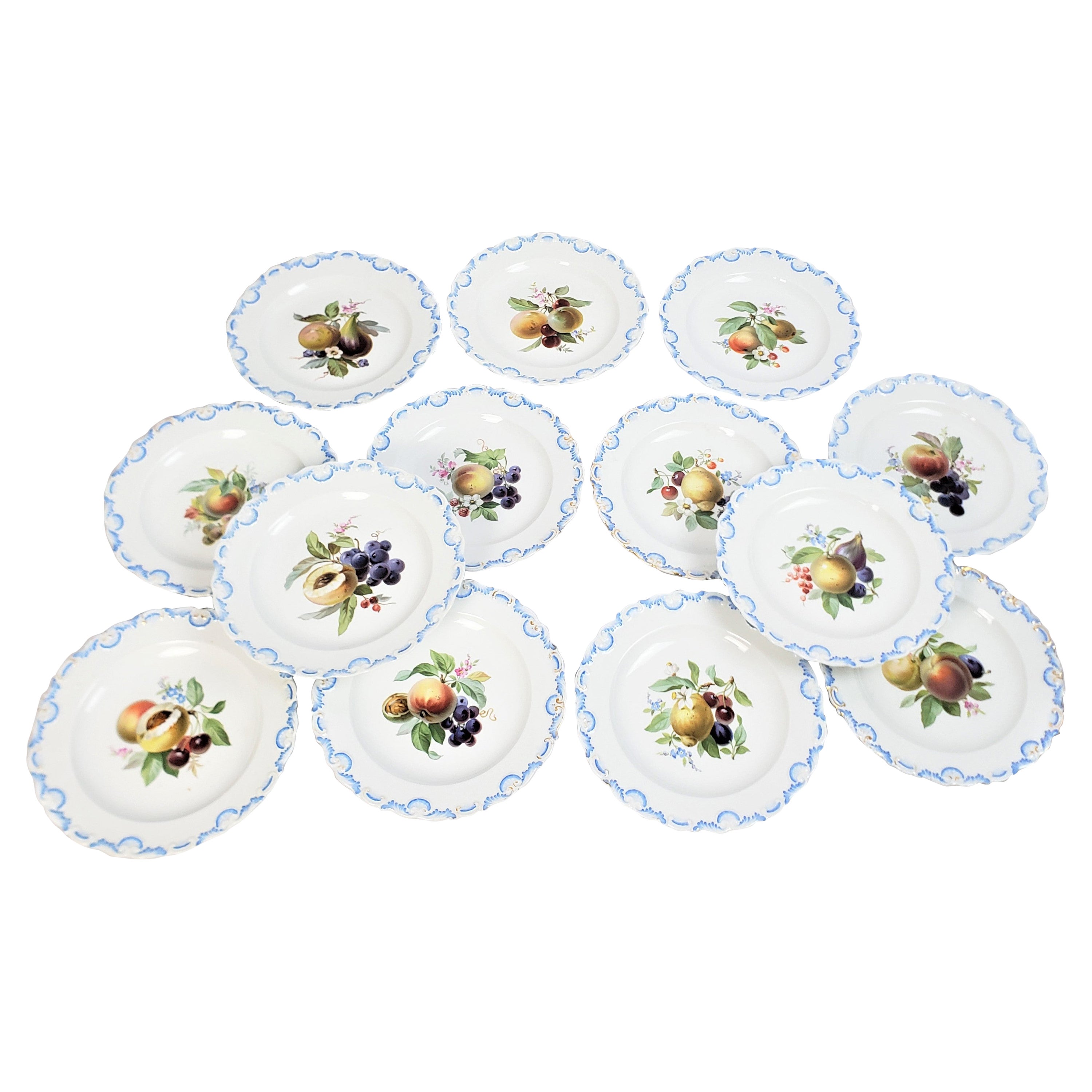 Antique Meissen Set of 13 Hand-Painted Desert Plates with Fruit Decoration For Sale