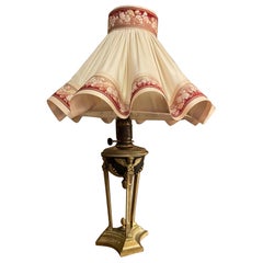 19th century French Empire Period Bronze and Fabric Lamp Shade 