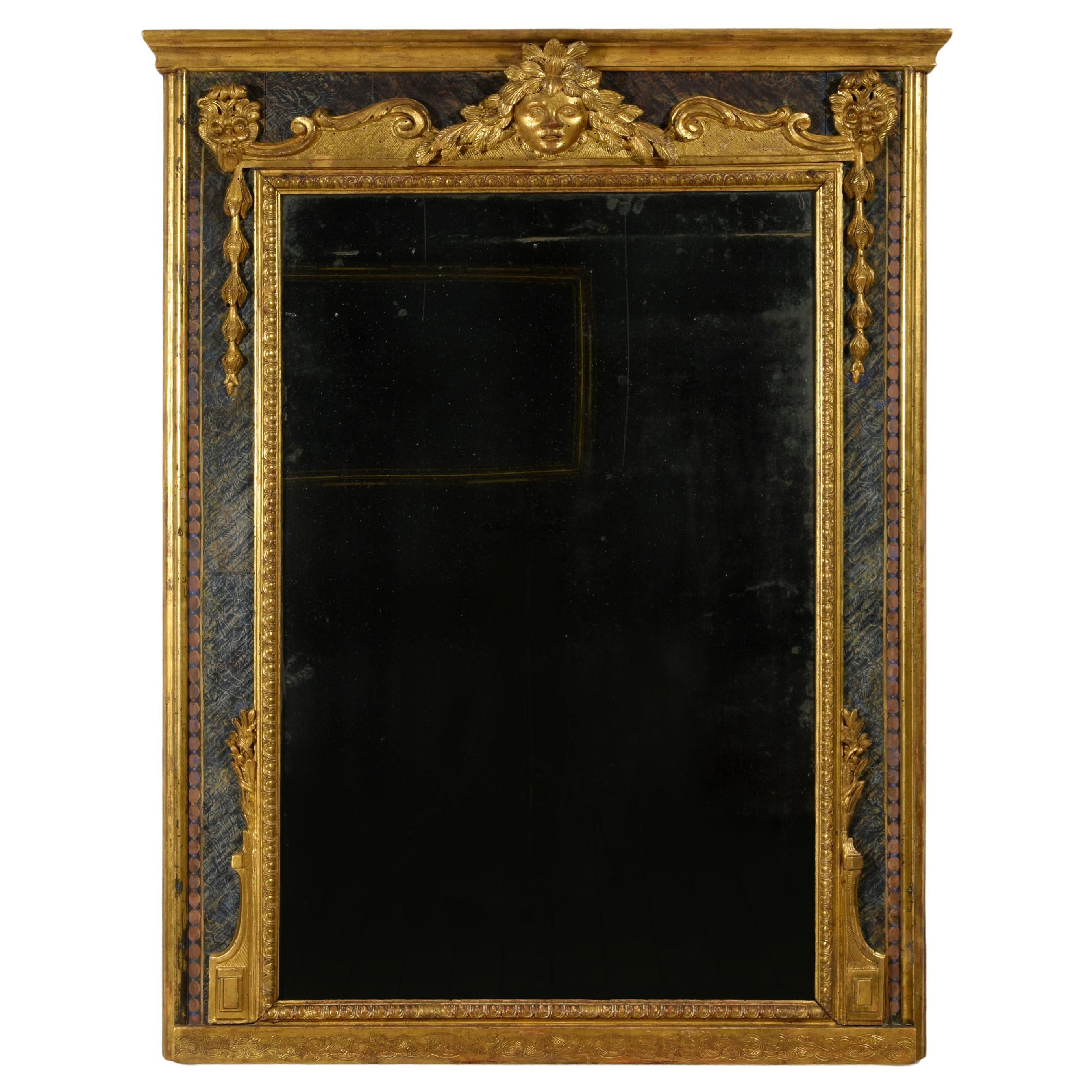 18th Century, Italian Louis XIV Carved Giltwood Mirror For Sale