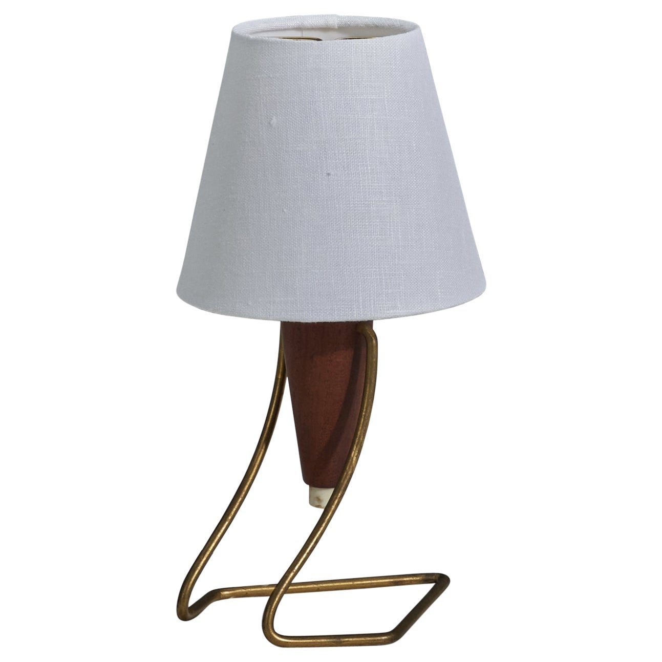  Danish Designer, Table Lamp, Brass, Teak, Denmark, 1950s