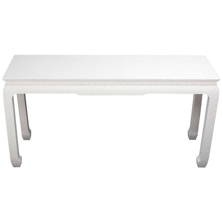 Grass Cloth Raffia Covered White, Modern White Lacquer Console Table