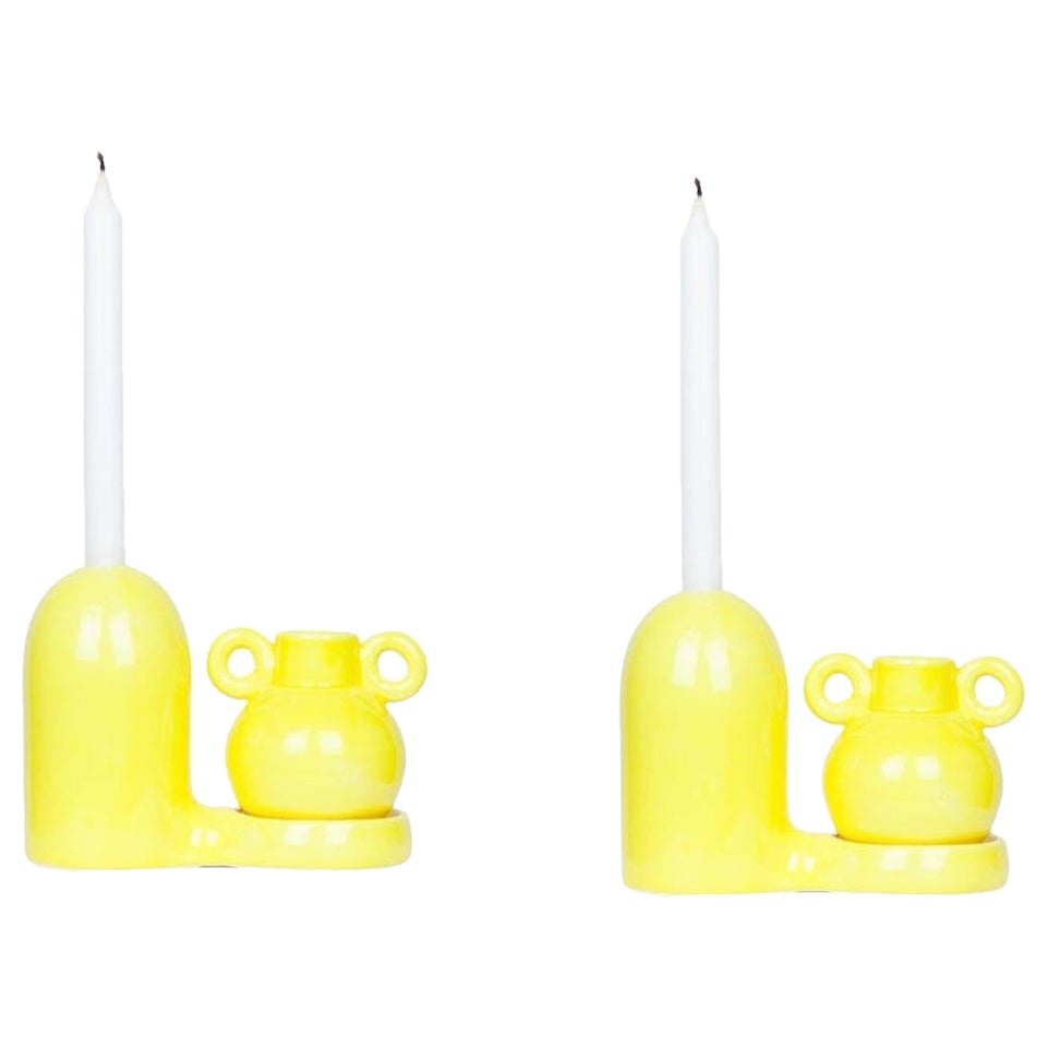 Pair of Blend Yellow Candlestick by Lola Mayeras For Sale at 1stDibs