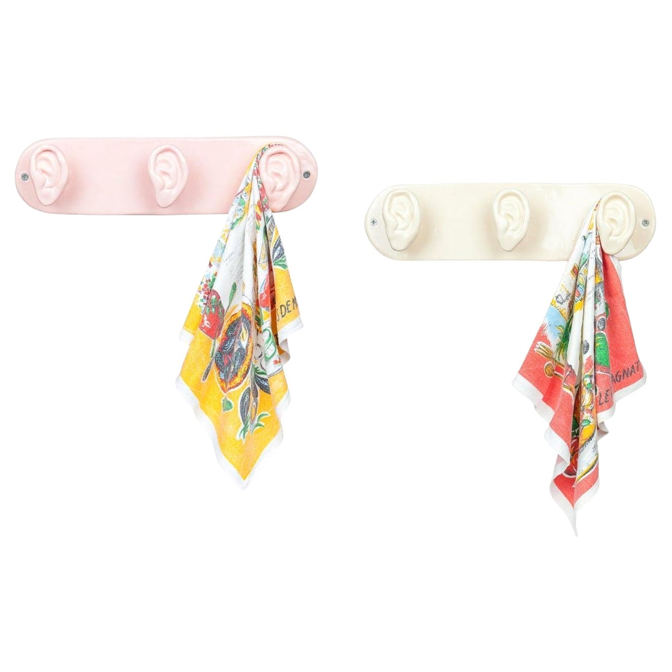 Pair of Hanging 3 Ears Pink Towel Hooks by Lola Mayeras