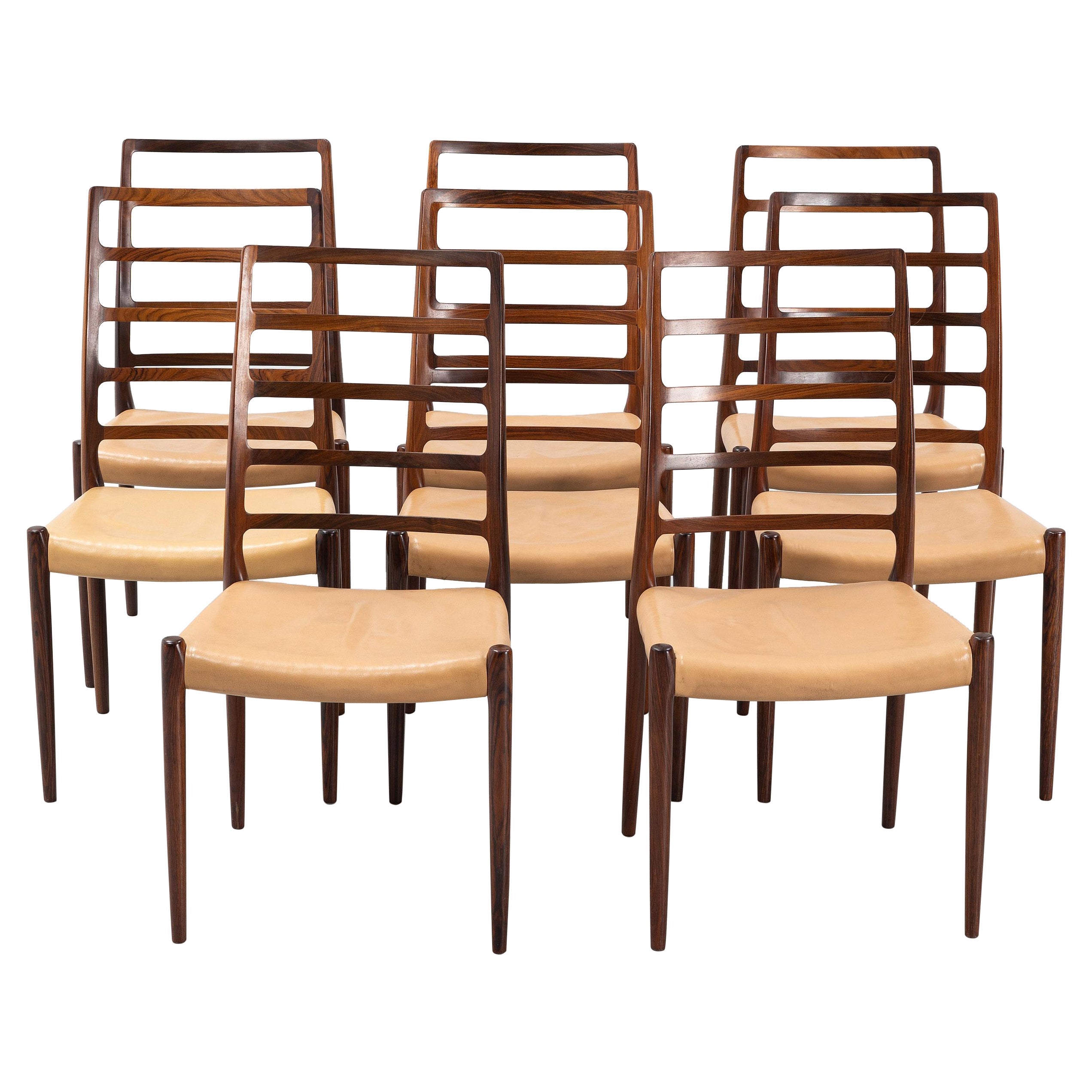 Neils Otto Moller Dining Chairs Mod 82, Set of 8 in Rosewood Denmark 1960