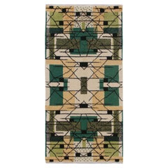 Runner vintage Zeki Müren con motivi beige, oro e verde di Rug & Kilim
