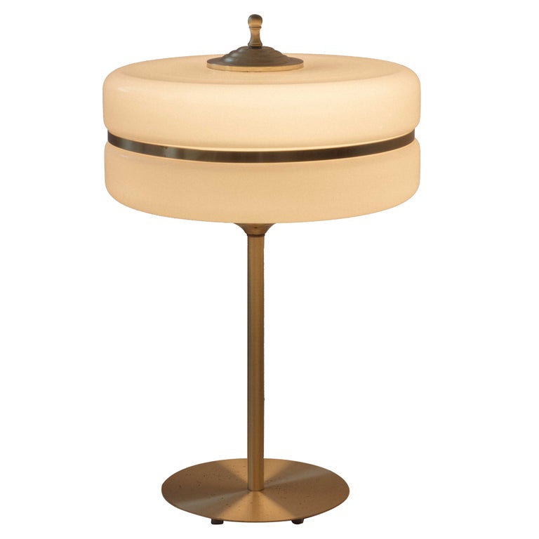 Table Lamp in Iron, Brass and Opaline Glass, Unknown Designer, 1970 ...