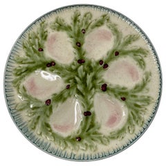 Antique French Faience "Choisy Le Roi" Porcelain Green & Blue Oyster Plate, 1900