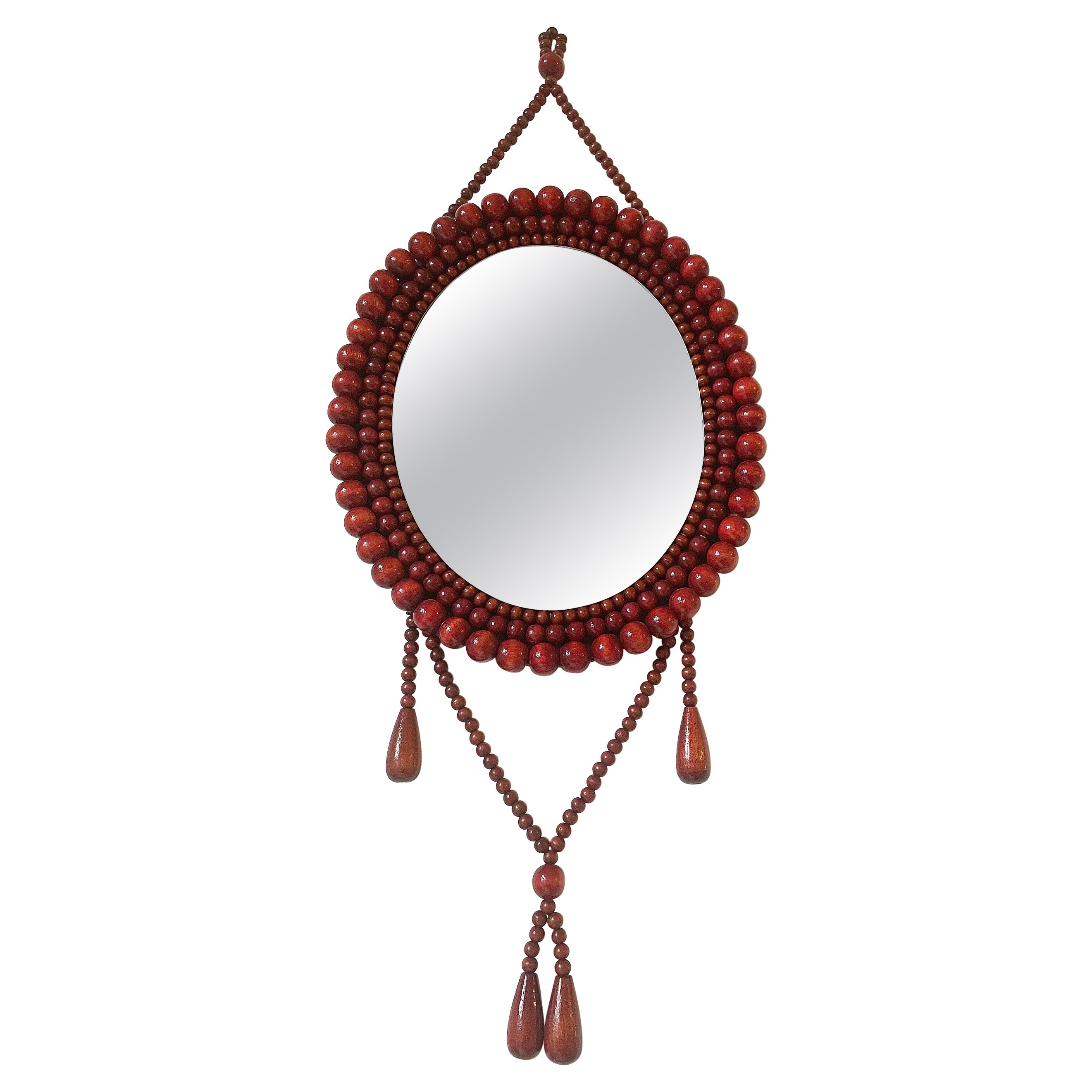 Finnish 1960s Aarikka Style Wooden Beads Wall Mirror For Sale