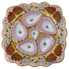 Antique German "Marx Gutherz Carlsbad" Pink & Gold Porcelain Oyster Plate C 1890